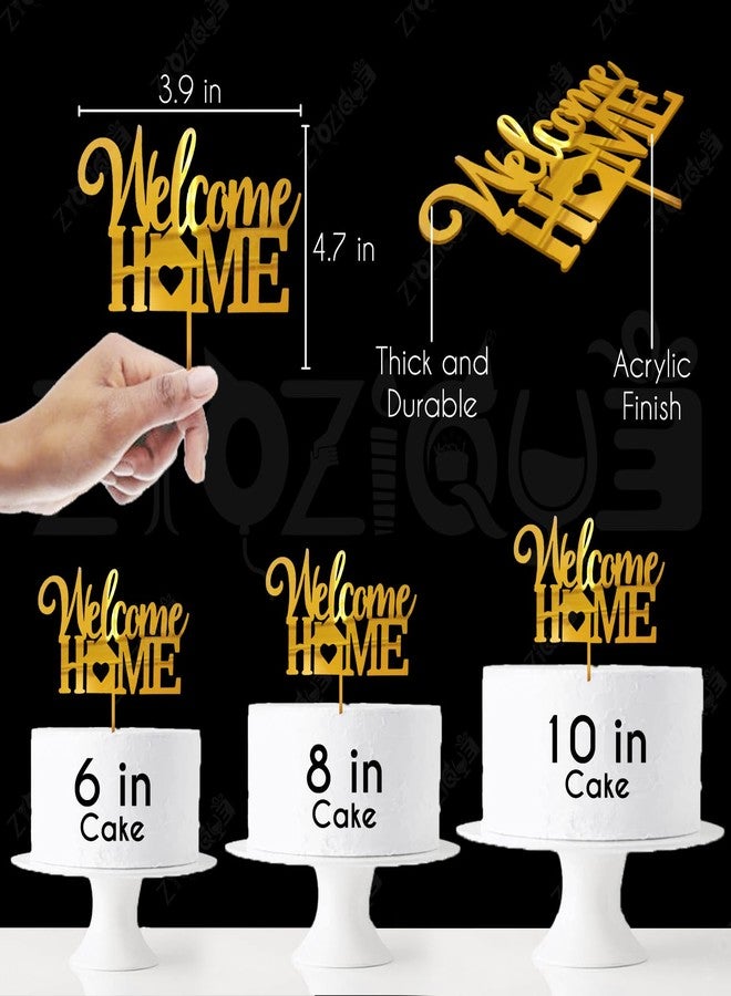 Zyozique® Welcome Home Cake Topper, Gold Acrylic, Elegant Design for Special Occasions, Decorative Party Supplies, Welcome Home Party Kit - Image 2